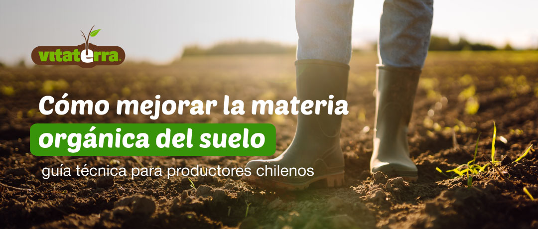 Productor en suelo agrícola trabajando la materia orgánica, guía técnica Vitaterra